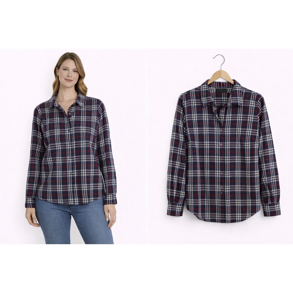 J Crew Perfect Shirt Top Size 4 Tartan Blue Plaid Long Sleeve